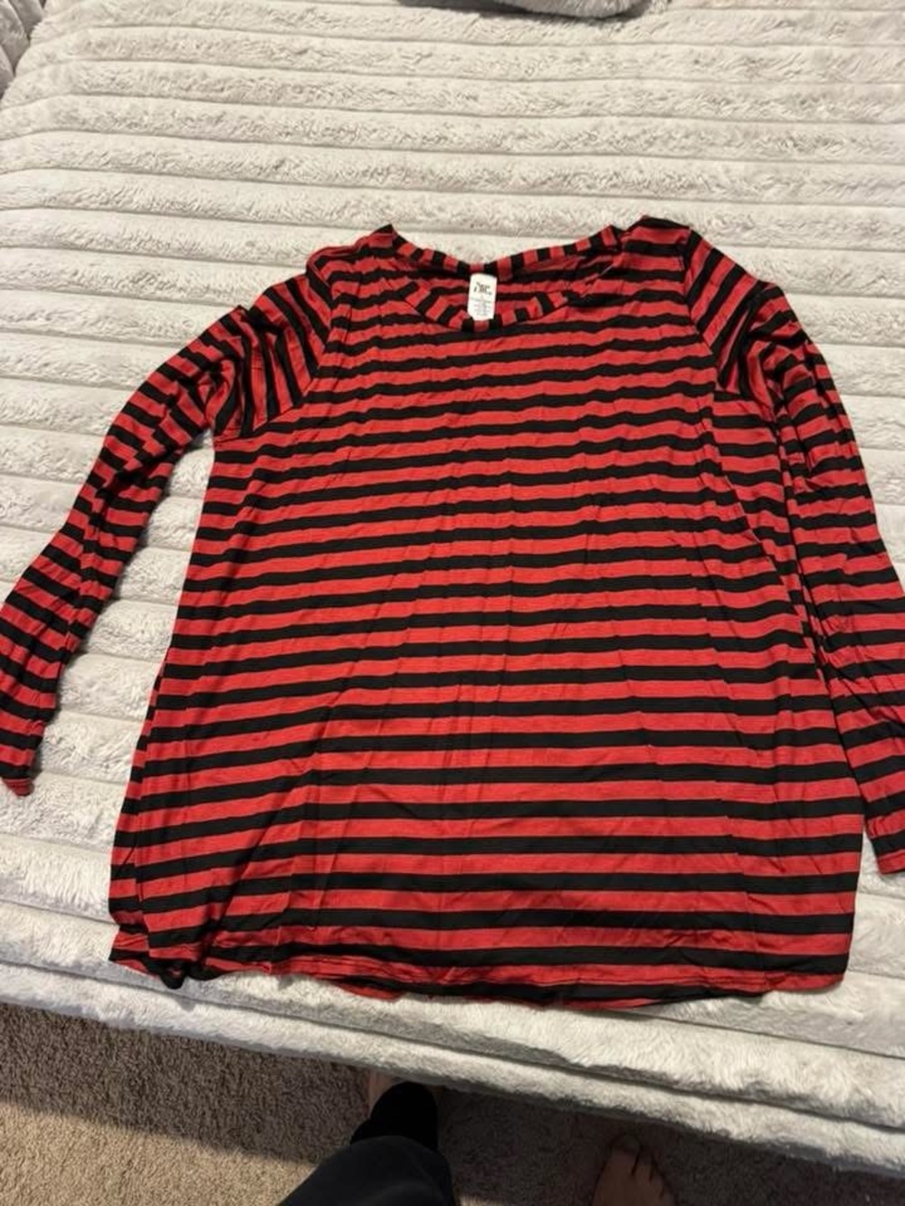Sew In Love Red and Black Striped Long Sleeve Tee